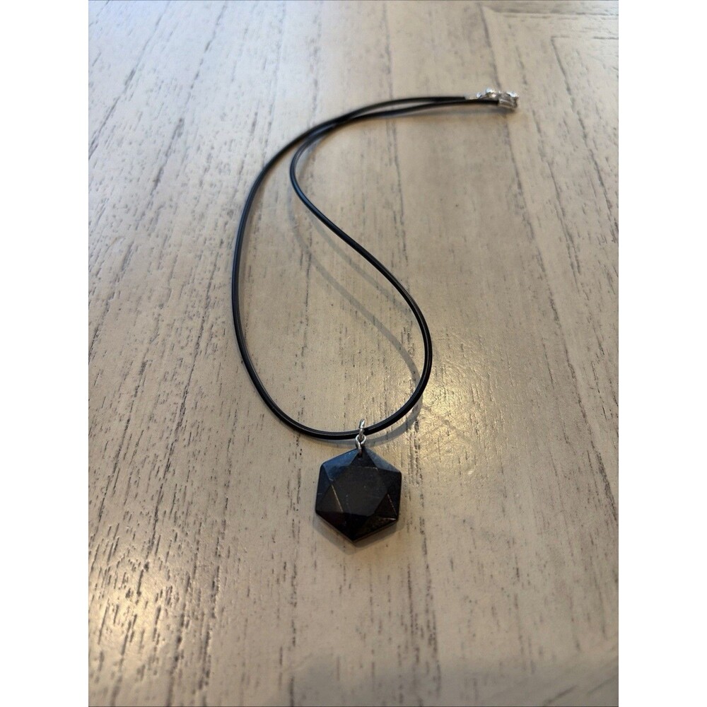 Black Crystal Geometric Necklace – Minimalist Pendant, Unisex Gift 20”